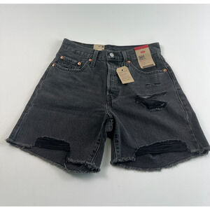 Levi's Women 501 Mid Thigh High Rise Distressed Denim Jeans Short 23 Black NWT